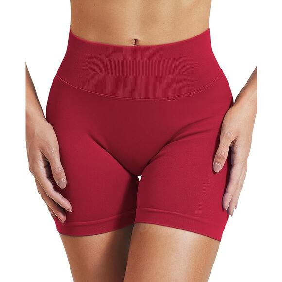 Voyjoy Women Medium Red High Scrunch Butt Workout Athletic Booty Biker Shorts - Picture 3 of 5